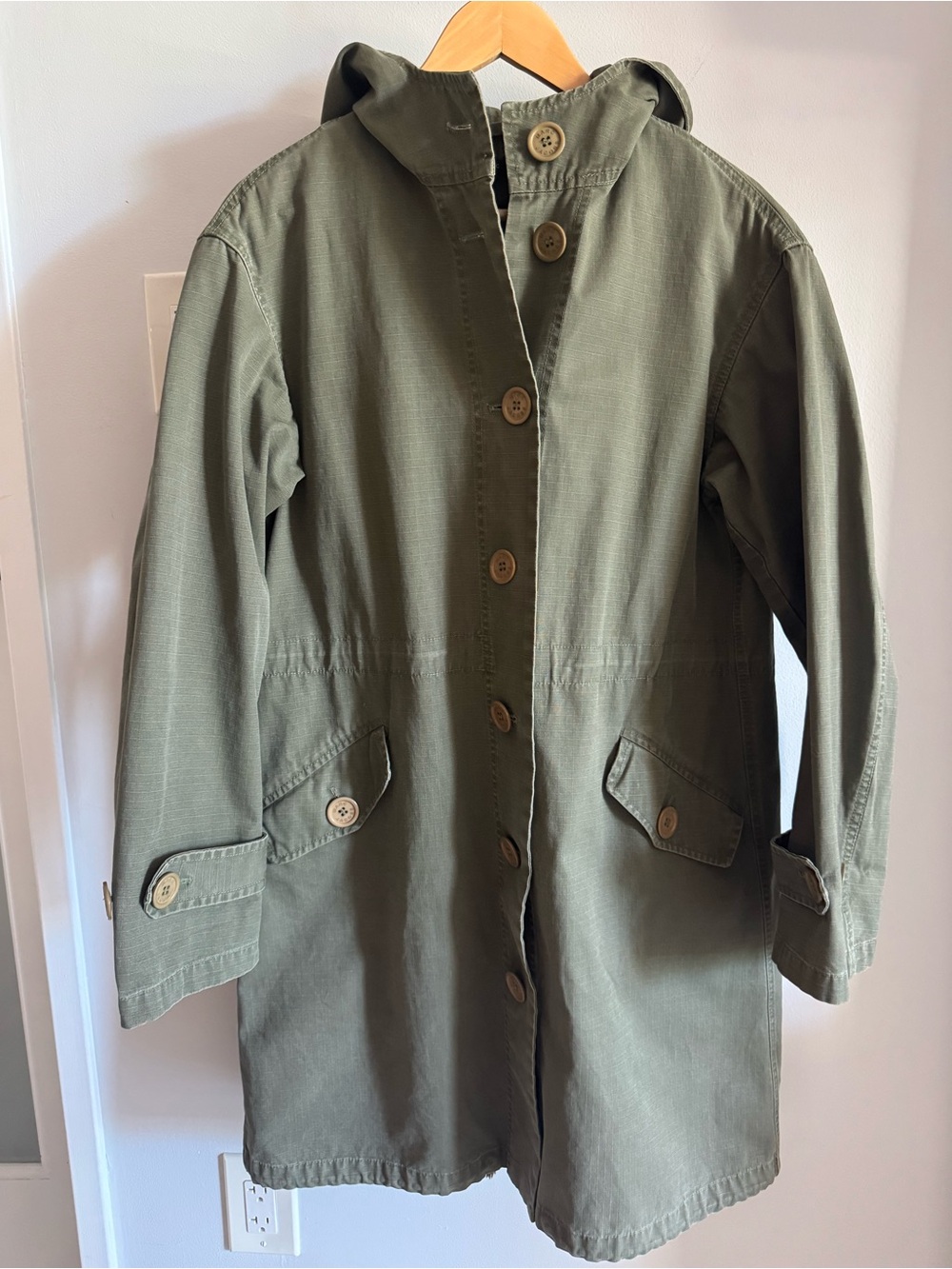 Marc Jacobs Olive Army Green Cotton Canvas Military Style Long Utility Jacket M